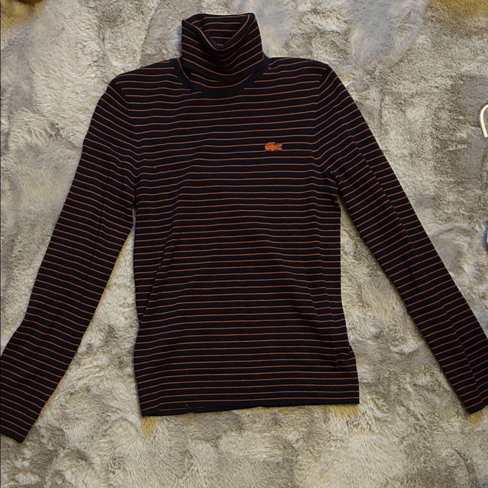 Lacoste Navy and Red Striped Turtleneck